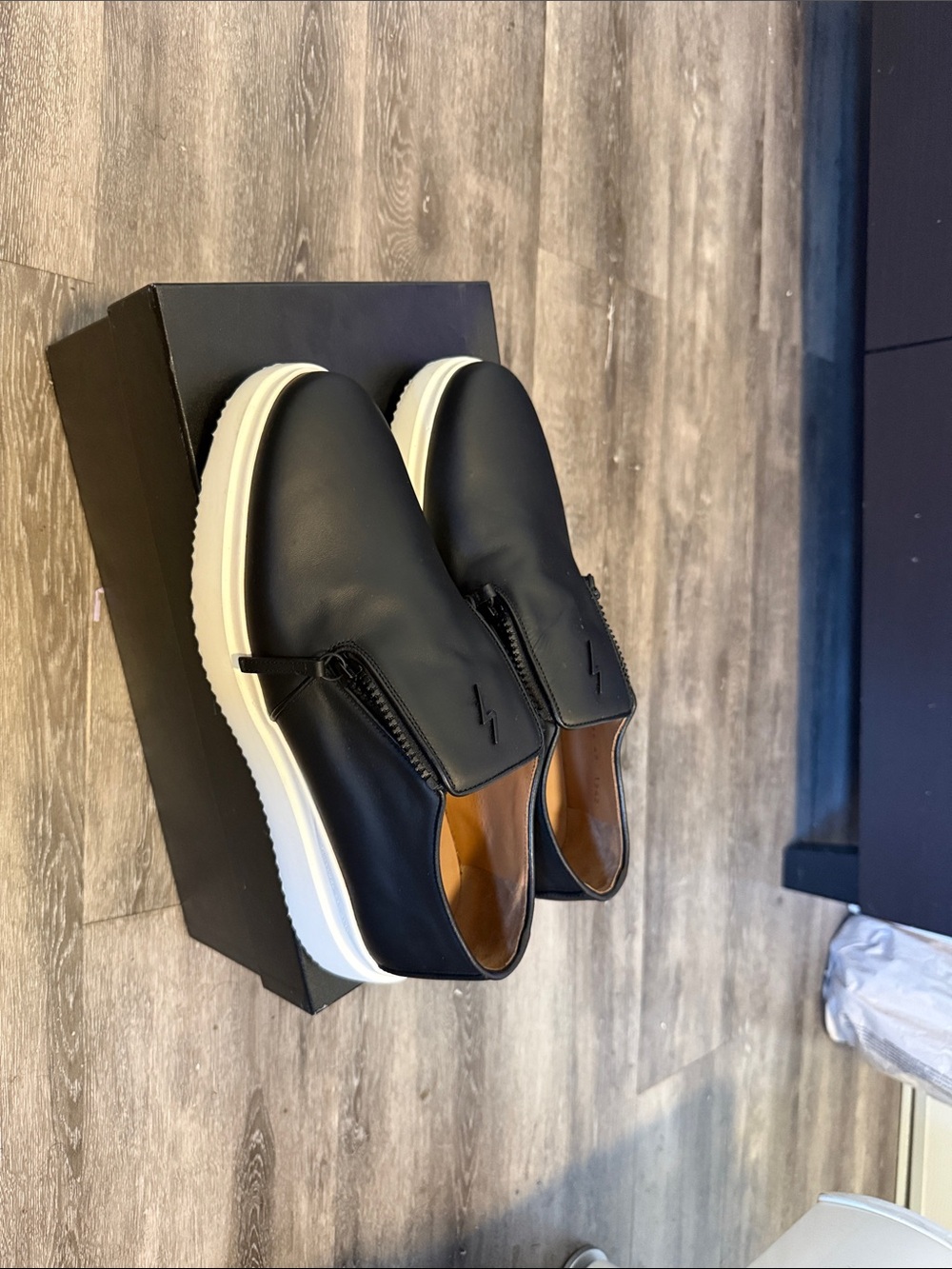 Giuseppe Zanotti Black Leather Slip-On Loafers with White Sole